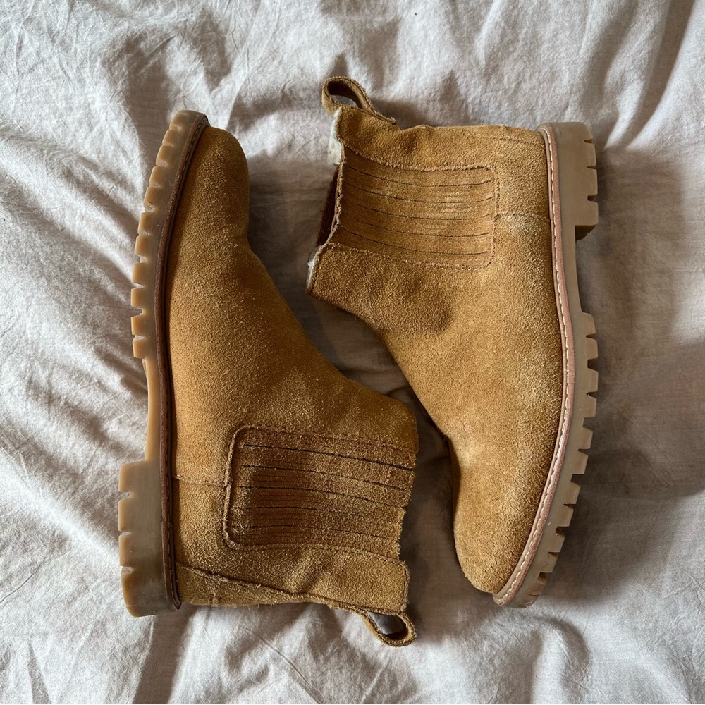Madewell Carlin shearling suede Chelsea boot ankle booties 6.5 tan brown - Picture 5 of 10